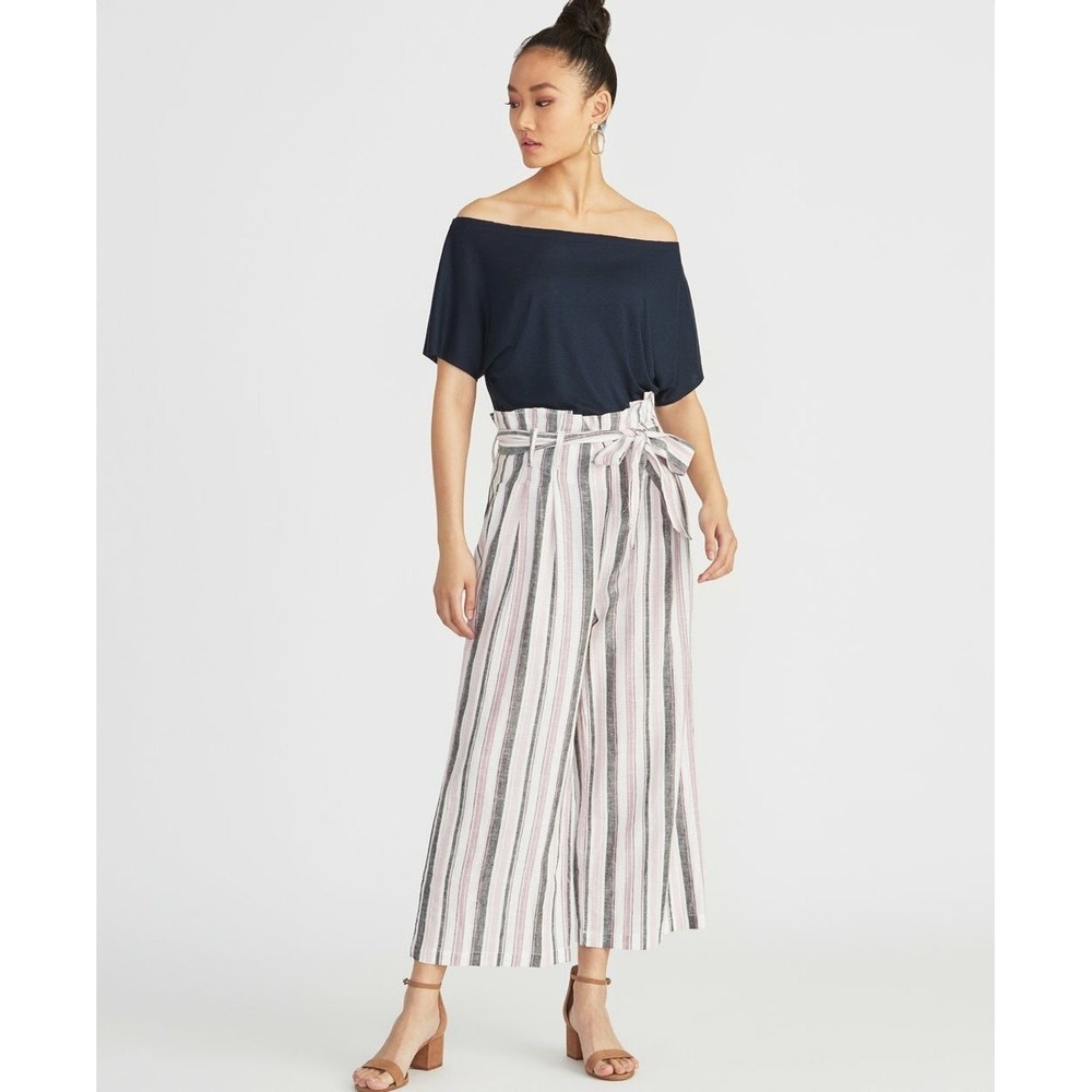 Rachel Rachel Roy Striped Wide Leg Paperbag Waist Pants Blue White Size 6 - Picture 3 of 4